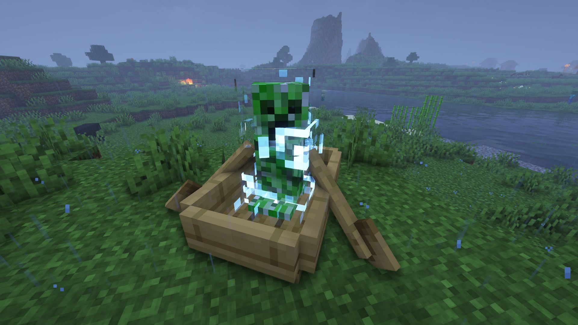 Trap charged creeper in a boat and push it through the Nether in Minecraft 1.20 Trails and Tales update (Image via Mojang)